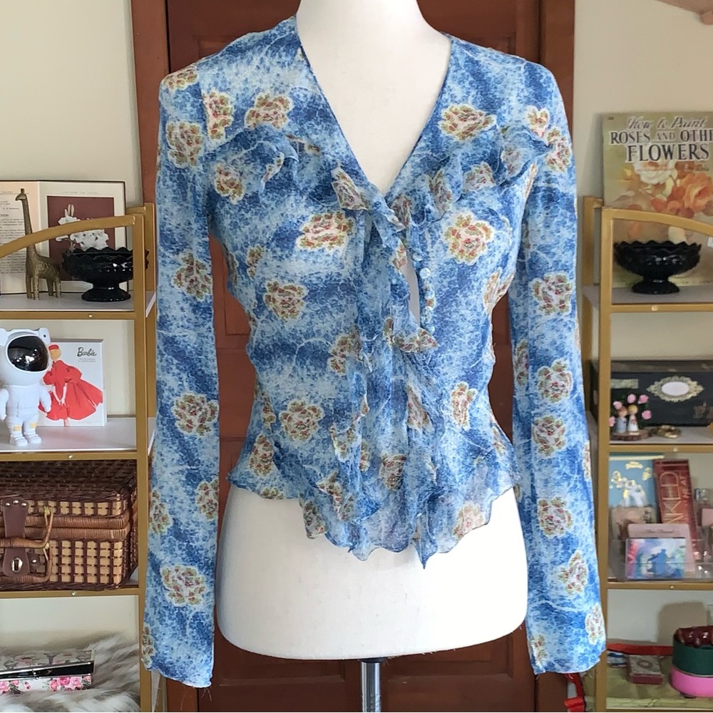 Vintage Y2K 100% Silk Long Sleeve Button down top